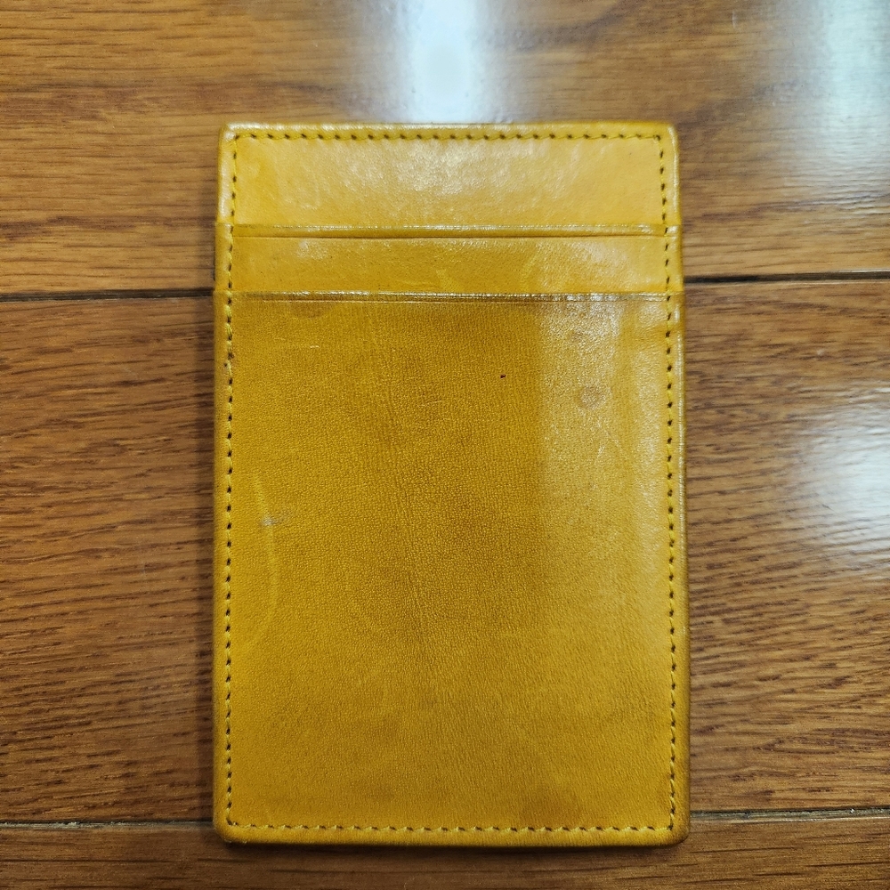 Mustard Leather Card Holder with Navy Interior